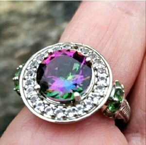Sterling Silver Genuine Mystic Topaz Ring Sz 9 5g
